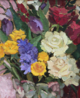 Bouquet of spring flowers, painted with oil