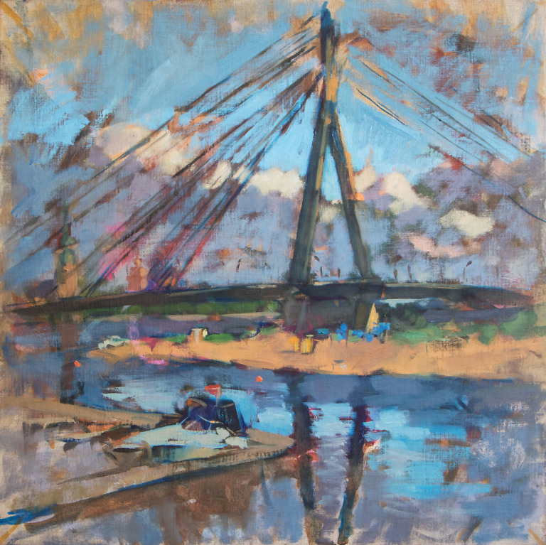 Riga Cable-Stayed Bridge painting by Elena Morozova