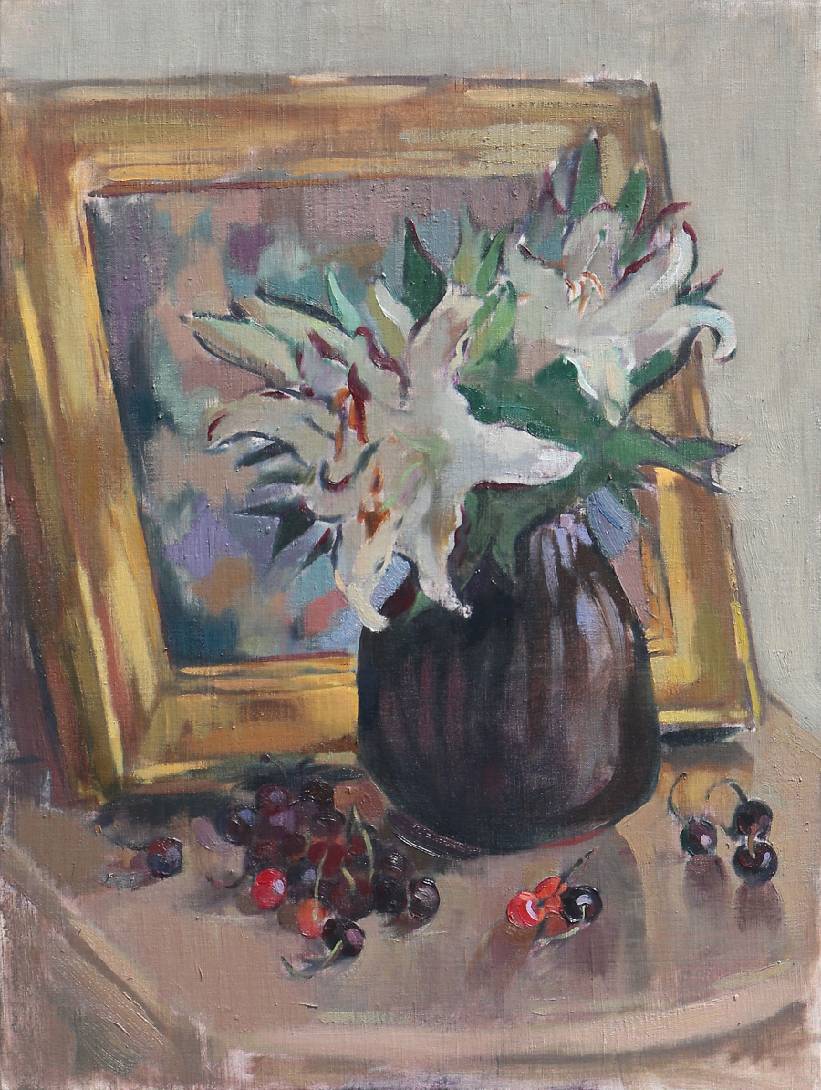 Lilies and a Painting With a Golden Frame
