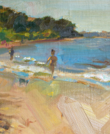 Landscape painting of a beach with people