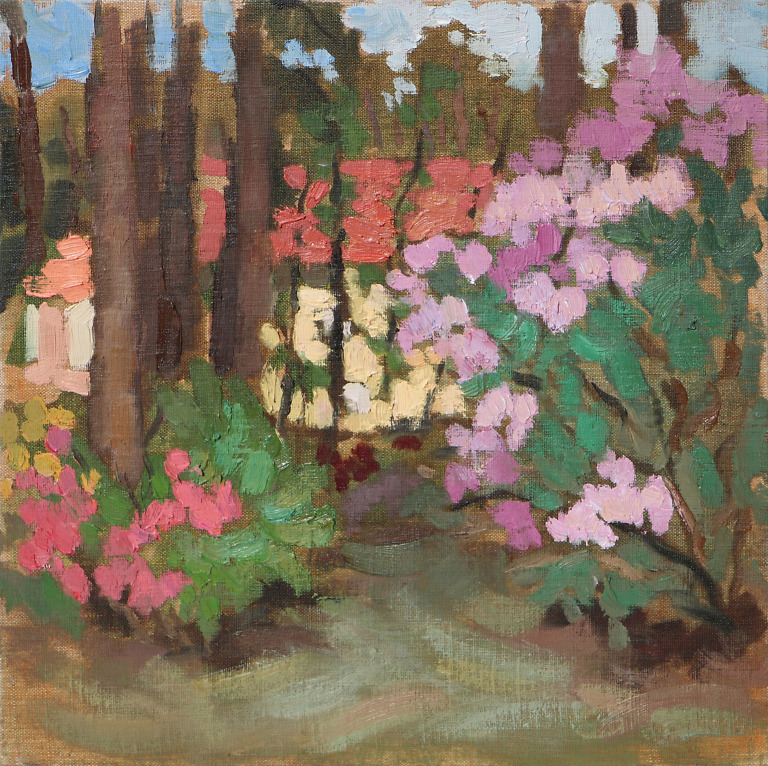 Blooming Rhododendrons painting by Elena Morozova