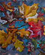 Oil painting of wet autumn leaves