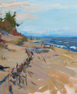 Oil painting of a beach and a dune at the Baltic Sea