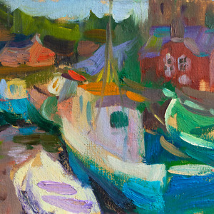 Impressionistic Painting Featuring Boats on the Water