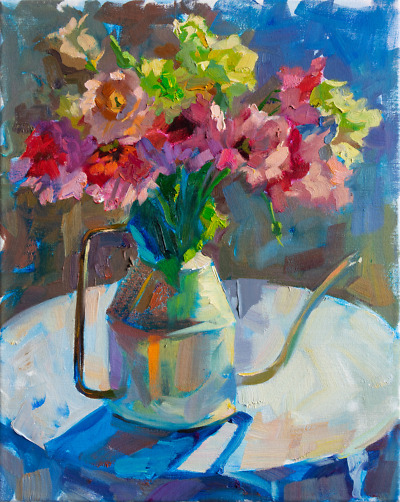 Flowers in a Watering Can painting by Elena Morozova