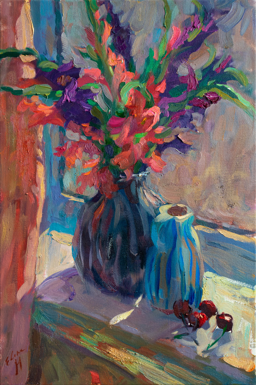Gladioluses and Cherries