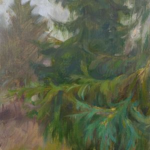 Majestic pine trees painted with oil on canvas
