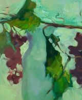 Impressionistic oil painting of grapes in green tones