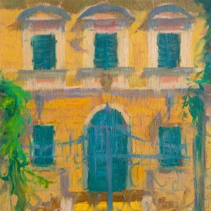 Painting of a yellow palazzo facade