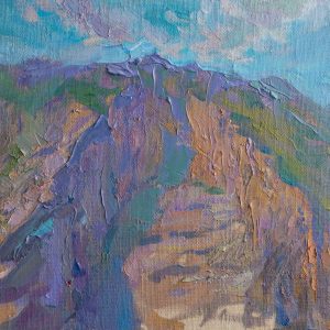 Colorful impressionistic painting of mountains and the sky