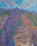 Colorful impressionistic painting of mountains and the sky