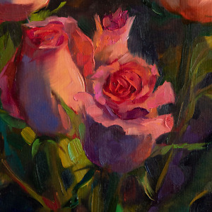 Oil painting of pink roses