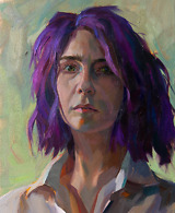 Portrait of a woman with purple hair