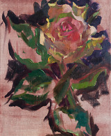 Oil sketch of a rose on a pink background