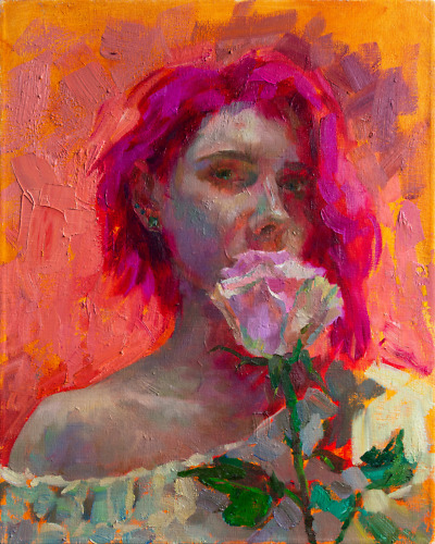 Self-Portrait With a Rose painting by Elena Morozova