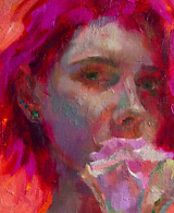 Self portrait with pink hair and a rose
