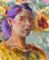 Portrait of a young woman with purple hair