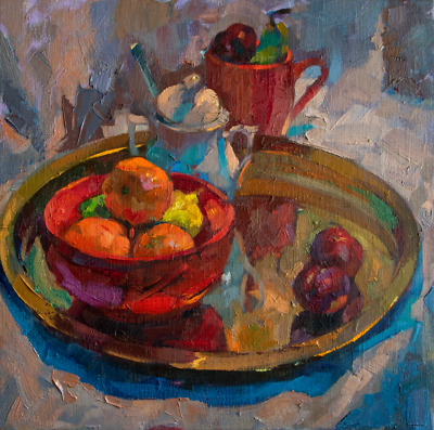 Still Life With Mandarins and Plums painting by Elena Morozova
