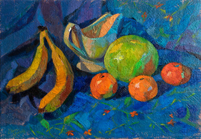 Fruit on Blue painting by Elena Morozova