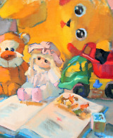Colorful still life painting with toys